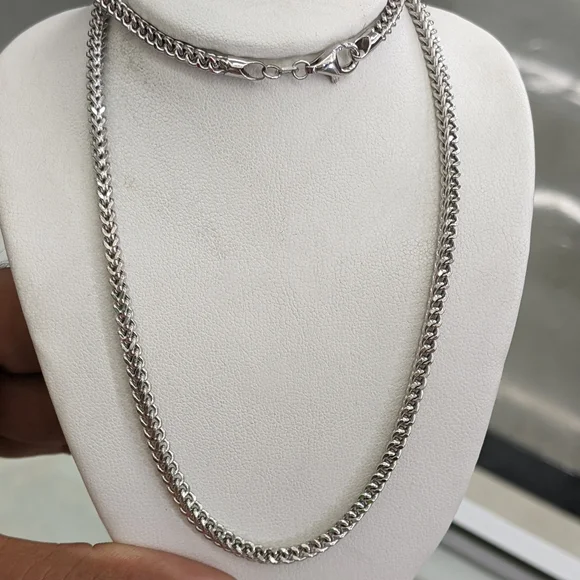 14kt Real White Gold Franco Diamond Cut Chain